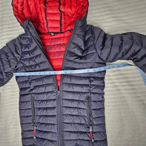 Joules Kids 11-12Y Navy Hooded Puffer Jacket Red Lining Zip Up Coat Lightweight - Picture 7 of 11